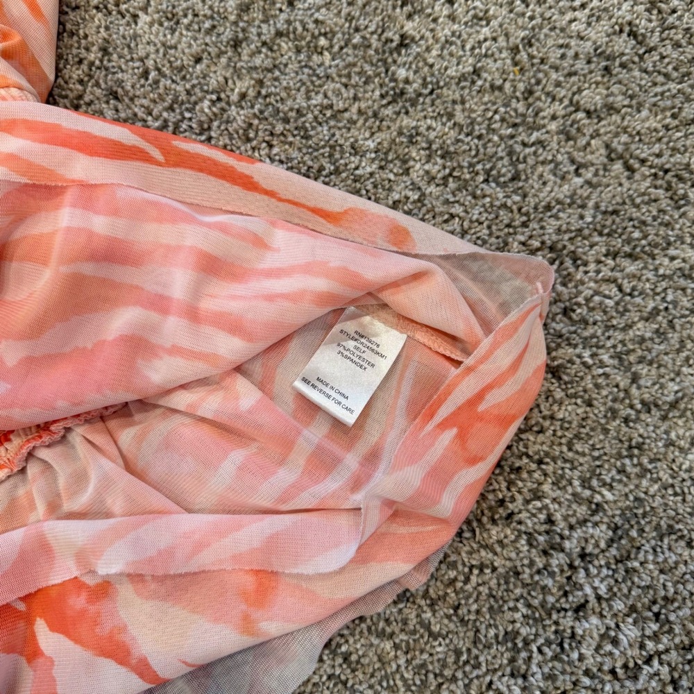 DR2 Women Orange Zebra Print Mesh Smocked Peplum Top V-Neck Size S Summer Vibe - Picture 3 of 5